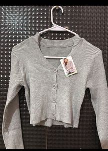 Grey Ribbed Crop Cardigan