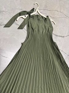 Pleated Olive Green Maxi Dress