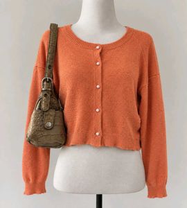 Orange Cropped Cardigan with Pearl Buttons