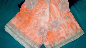 Orange Floral Print Saree