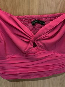 Pink Ruched Twist-Front Crop Top