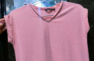 Pink Embellished V-Neck Tee