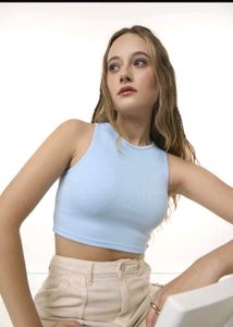 Light Blue Ribbed Crop Tank Top