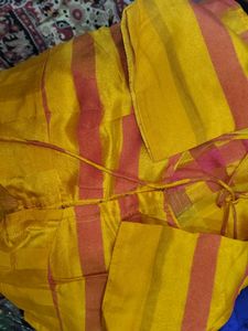 Pink &amp; Yellow Checked Saree