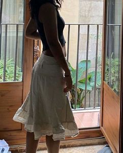 Creamy Lace Flared Midi Skirt