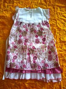 Girls Floral Print Dress with Lace Details
