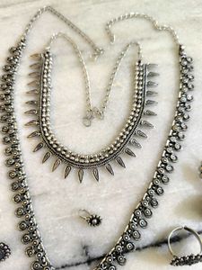 Oxidized Silver Mandala Necklace Set