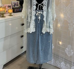 Lace Cardigan & Denim Dress