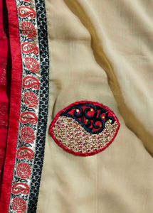 designer red and cream sari with blouse