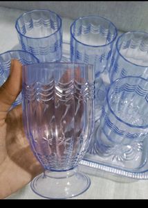 Party Set Of 5 Crystal Glass, Jug And Serving Tray