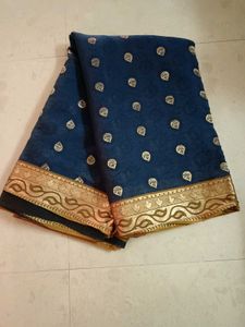 Elegant Blue Saree with Gold Border