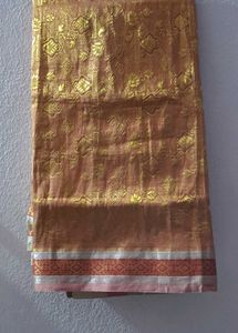 Elegant sandle Saree with Golden &amp; Silver Motifs