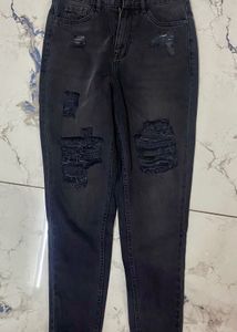 Black Distressed Wide Leg Jeans