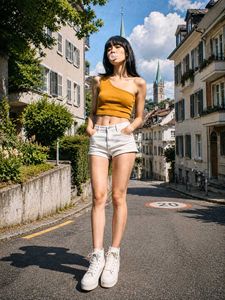 Istyle mustard 💛 ribbed knit one-shoulder CropTop