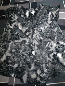 Stylish Black &amp; White Print Top with Lace Detail