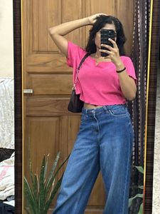 Hot Pink Ribbed Cropped Top