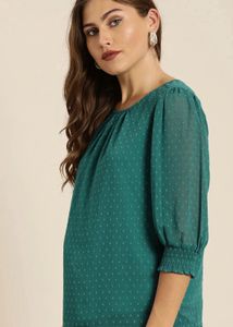 Teal Textured Puff Sleeve Top