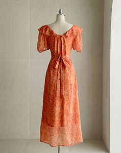 Orange Floral Printed onepiece Dress