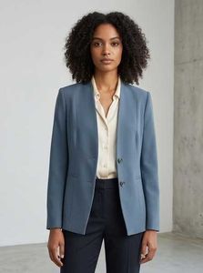Women's Slate Blue Tailored Collarless Blazer