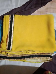 Vibrant Yellow Saree with Black &amp; Gold Border