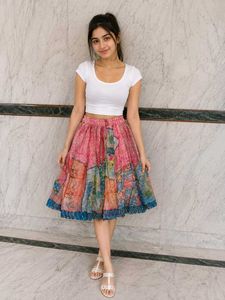 Boho Print Skirt with Sequins