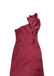 Burgundy One-Shoulder Ruffle Dress
