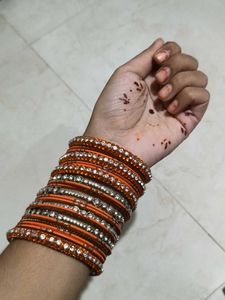 Sparkling Orange & Crystal Bangles Set