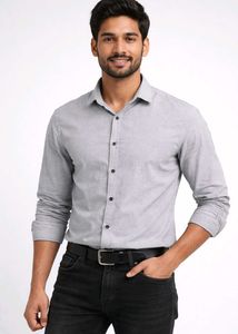 Men's Grey Long Sleeve Button-Up Shirt