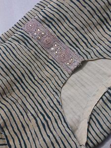 Striped Kurta with Embellished Neckline