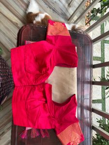 Vibrant Pink Silk Saree with Golden Border