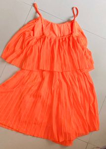 Vibrant Orange Pleated Sundress
