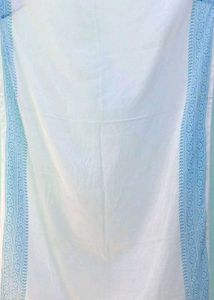 Elegant White cotton Dupatta with Blue Border
