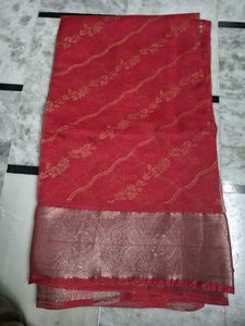 Elegant Red Saree with Golden Border