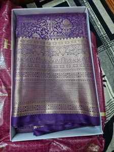 Exquisite Purple Silk Saree with Golden Weave