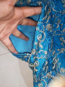Customized V Neck  Sky Blue Net satin Kurti