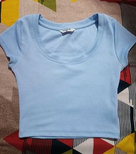 Light Blue Ribbed Crop Top