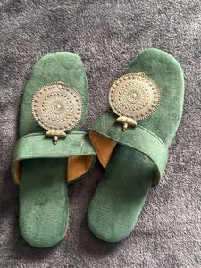 Ethnic Green Embellished Slip-Ons