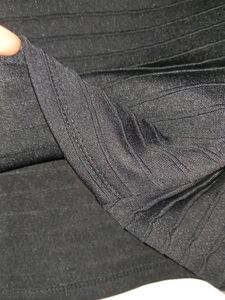 Black Party Short Skirt With Self Strips