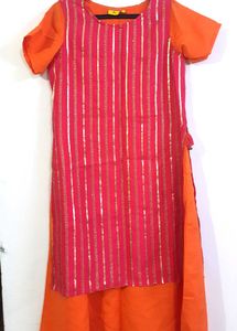 Vibrant Pink & Orange Striped Kurta