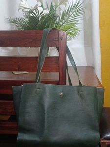 Stylish Dark Green Leather Tote Bag