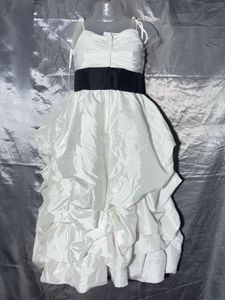 White Ruffled Party Dress with Black Belt