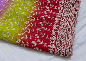 Stunning Ombre Embroidered Top Material Amd Dupatt
