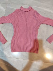Chic Pink Ribbed Turtleneck changing Top