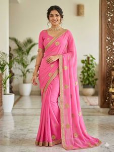 Elegant Pink Embroidered Saree