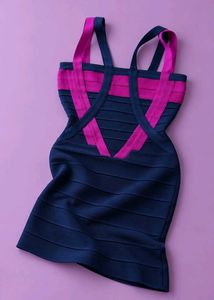 NAVY BLUE & HOT PINK STRAPPY BANDAGE BODYCON DRESS
