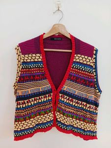 Vibrant Patterned Knit Vest