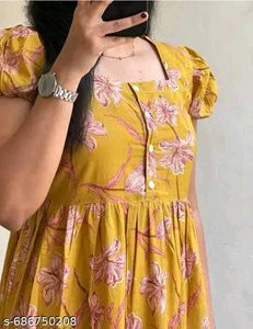Yellow Floral Print Midi Dress_S