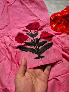 Pink Floral Embroidered kurta