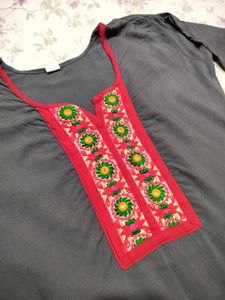 Stylish Grey Kurta with Red Border