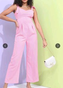 Chic Pink Jumpsuit with Tie-Up Shoulders